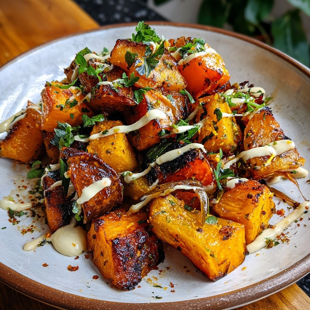 Abendessen vegetarisch mit Ofenkürbis