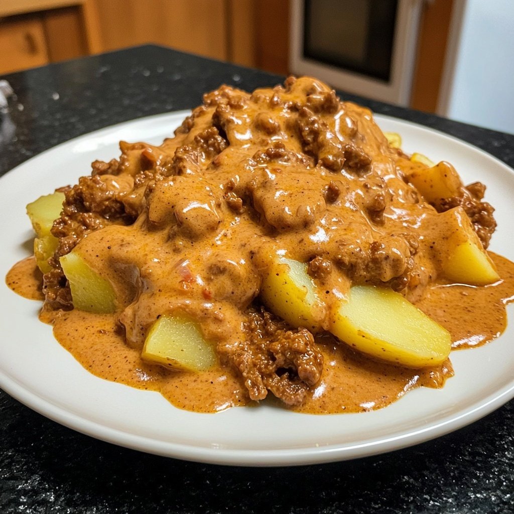 Hackbraten mit Kartoffeln in Sahne
