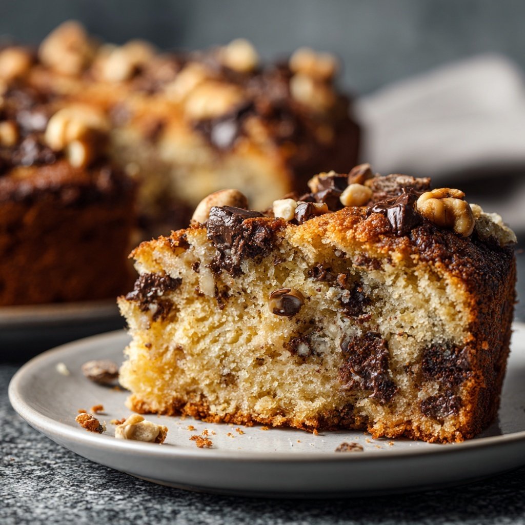 Bananenkuchen mit Zartbitterschokolade und Nüssen