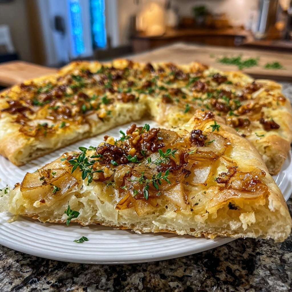 Flammkuchen mit Birne und Walnüssen